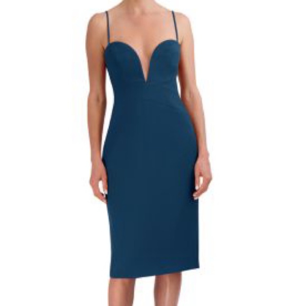 NWT BCBGMAXAZRIA Blue Plunge Neck Evening Dress Size 8